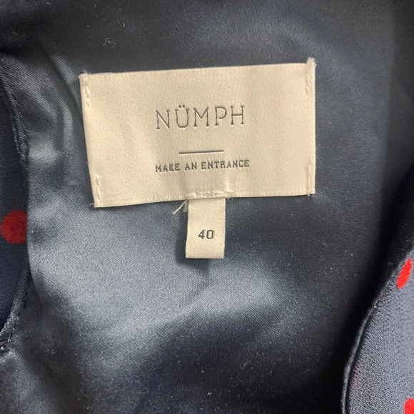 Numph Embeth‎ Dress Navy Blue Red Polka Dot - Picture 11 of 12